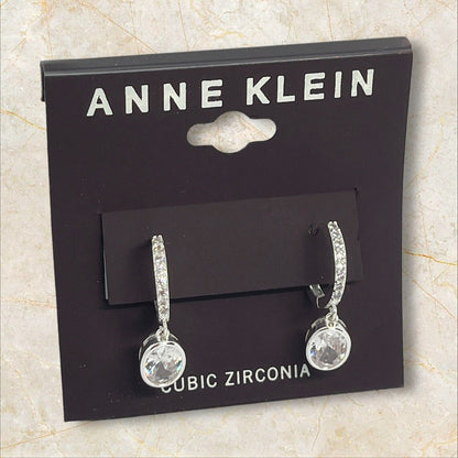 Anne Klein Silver Tone CZ Drop Earrings Fashion Chic Stylish Shiny Stunning NWT