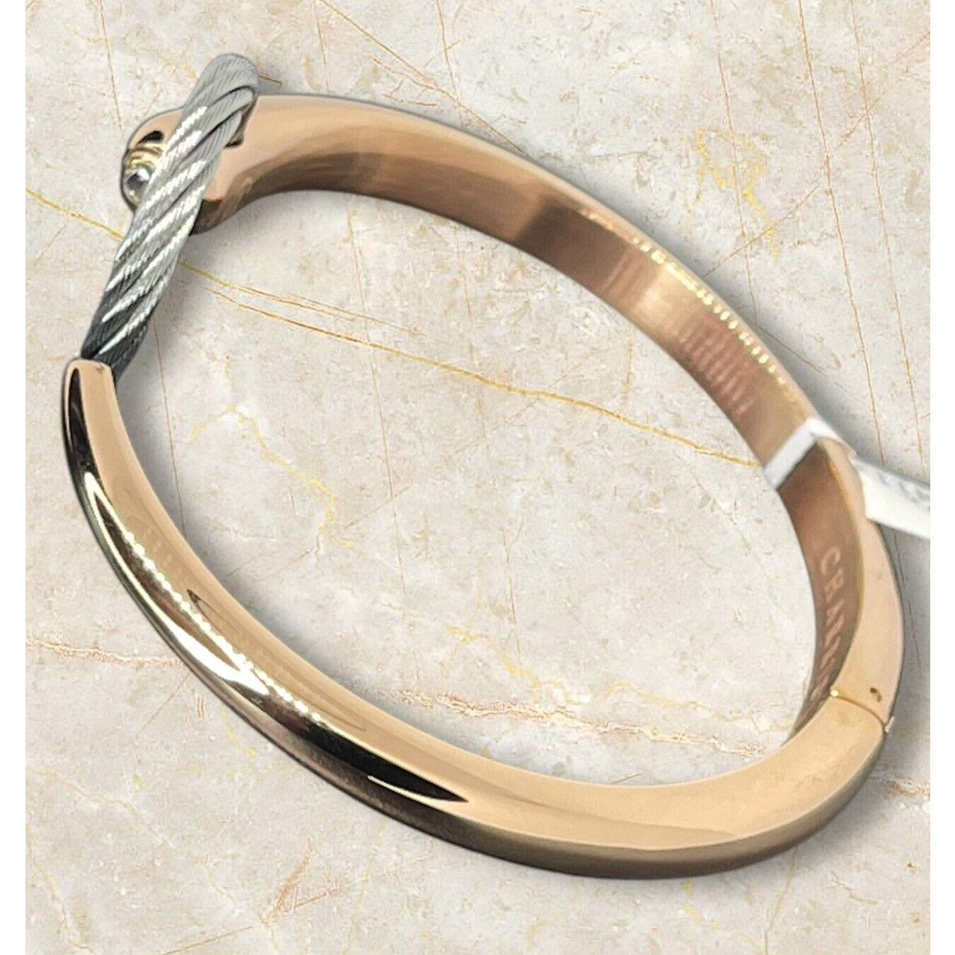 Charriol White Topaz Bangle Bracelet Gold Over Stainless Steel Luxury Designer