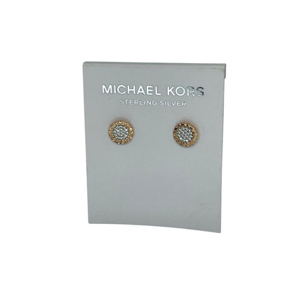 Michael Kors 14K Rose Gold Vermeil Crystal Hoop Earrings MK Logo Luxury Trendy