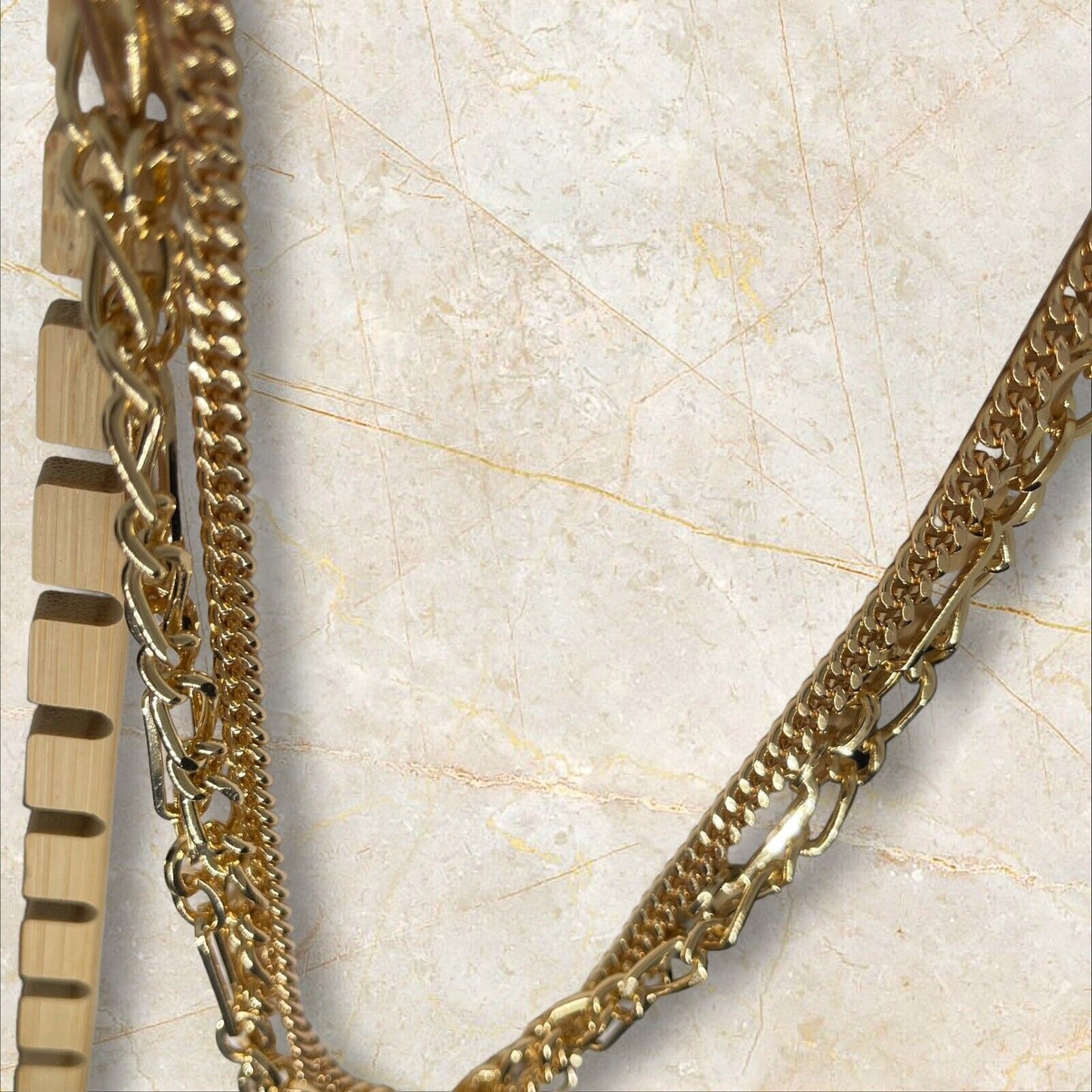 Gold Tone Layered Chain Drop Necklace Stylish Fashion Cocktail Party Chic New