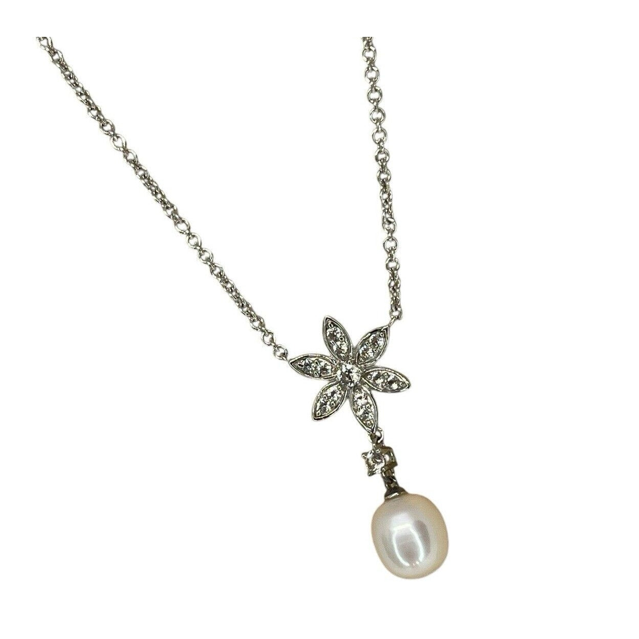 Pearl (8mm) Natural Topaz Flower Pendant Necklace Sterling Silver Luxury Trendy