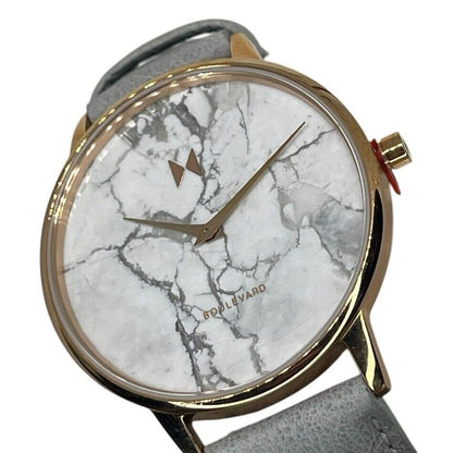 MVMT Gold Tone Stainless Steel Marble Watch Gray Leather Strap 38mm Chic Elegant