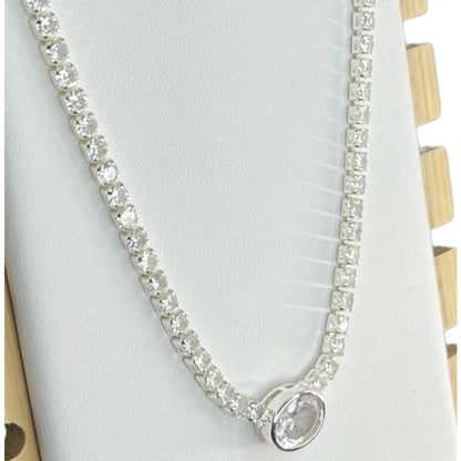 Anne Klein Silver Tone CZ Tennis Necklace Stunning Shiny Glitz Elegant Statement