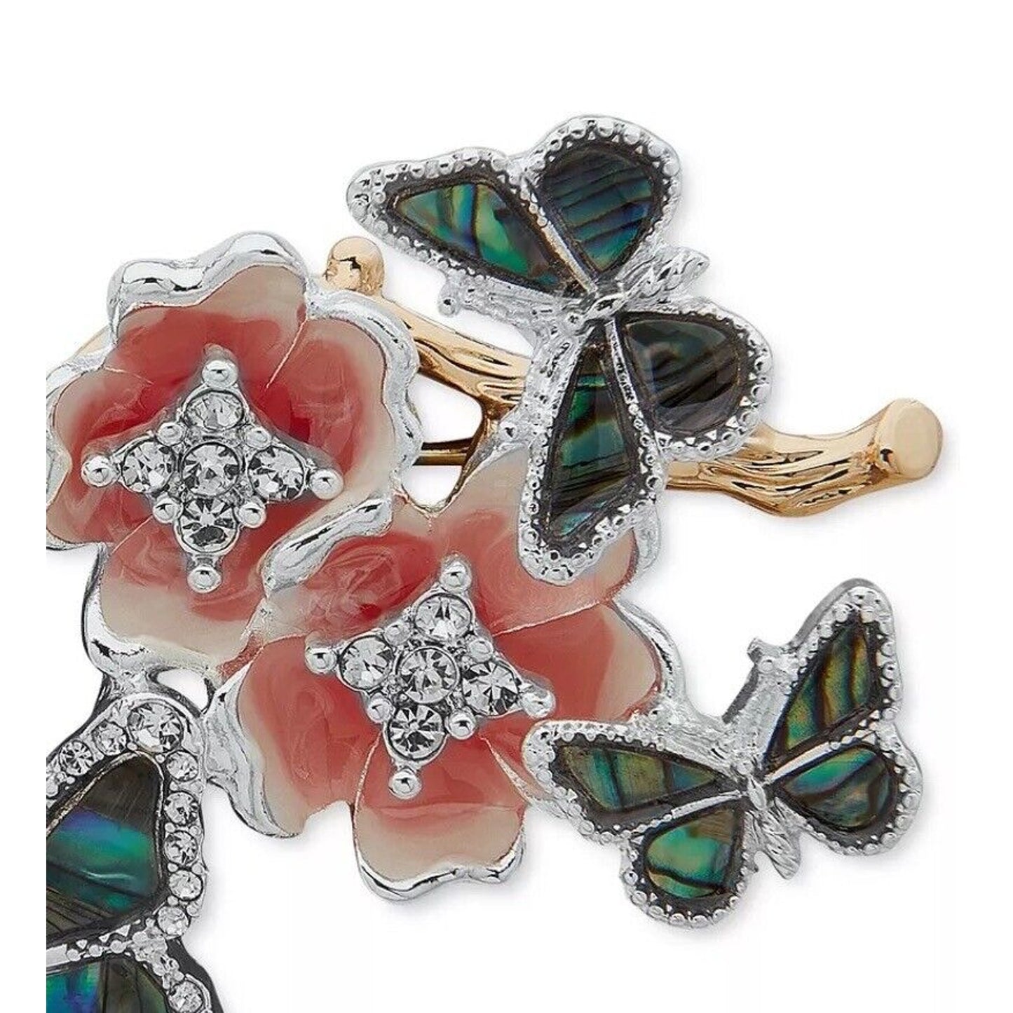 Anne Klein Butterfly Brooch Two Tone Abalone Crystal Pin Stunning Intricate NWT