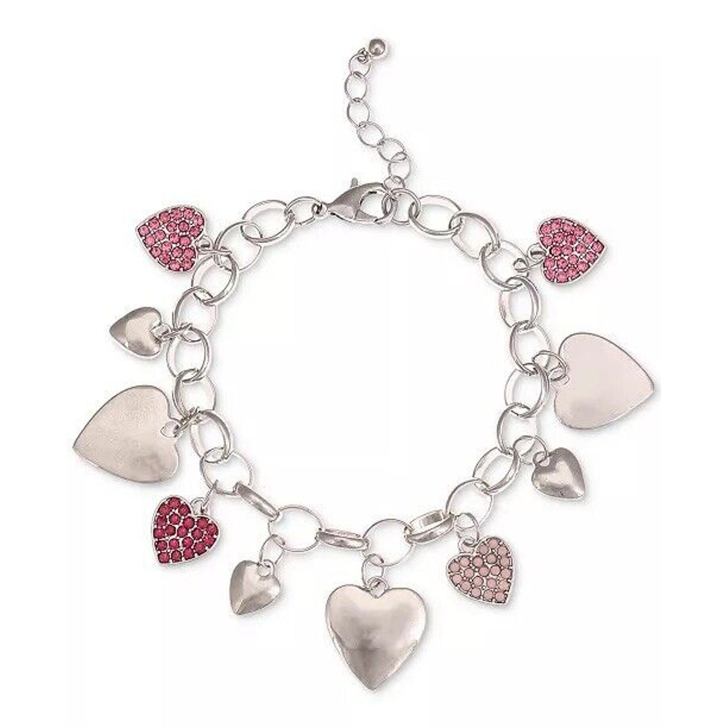 Silver Tone Crystal Heart Charm Bracelet Style Trendy Stunning Fashion Chic Vday