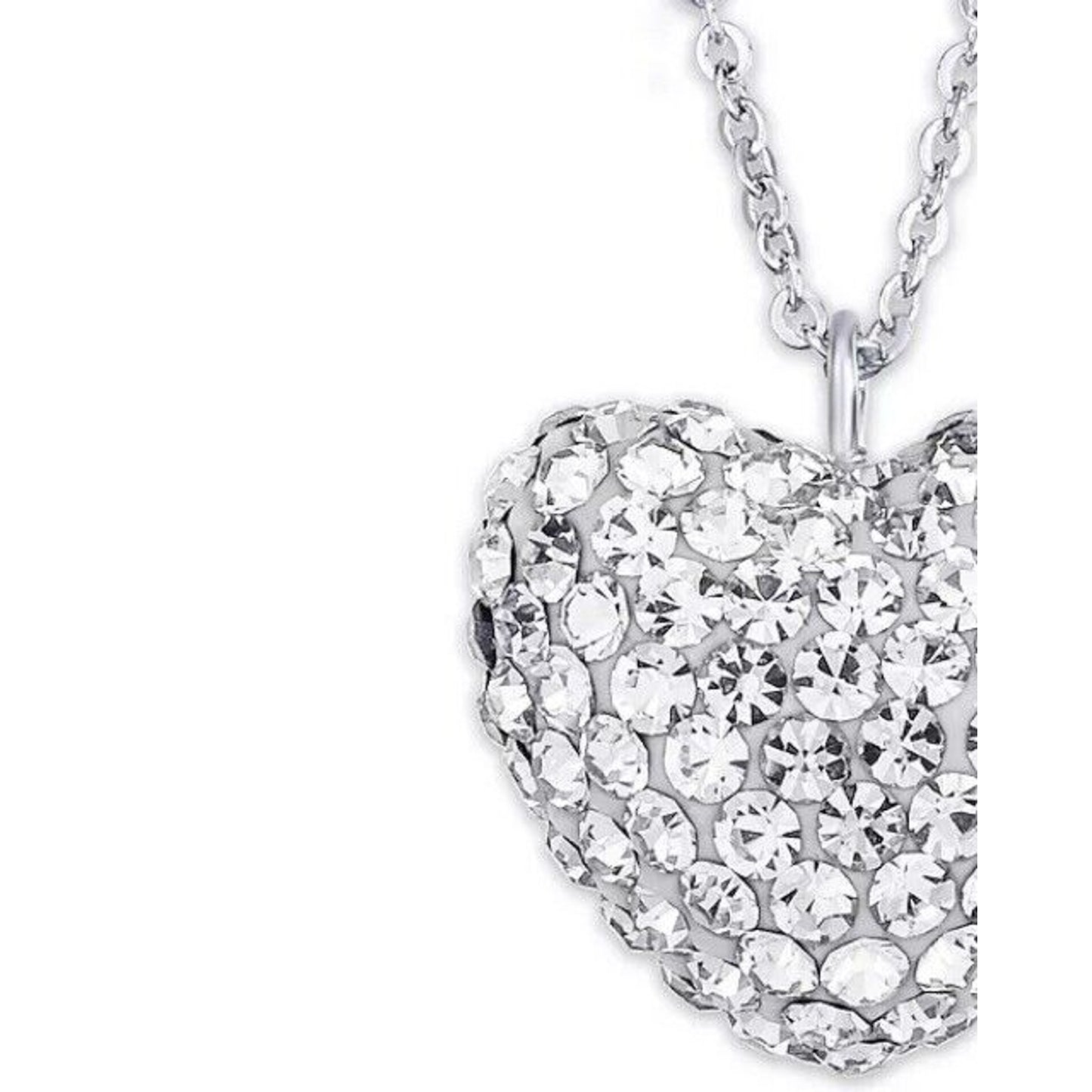 Silver Plated Heart CZ Pendant Necklace Chic Fashion Elegant Stylish Glitz Vday