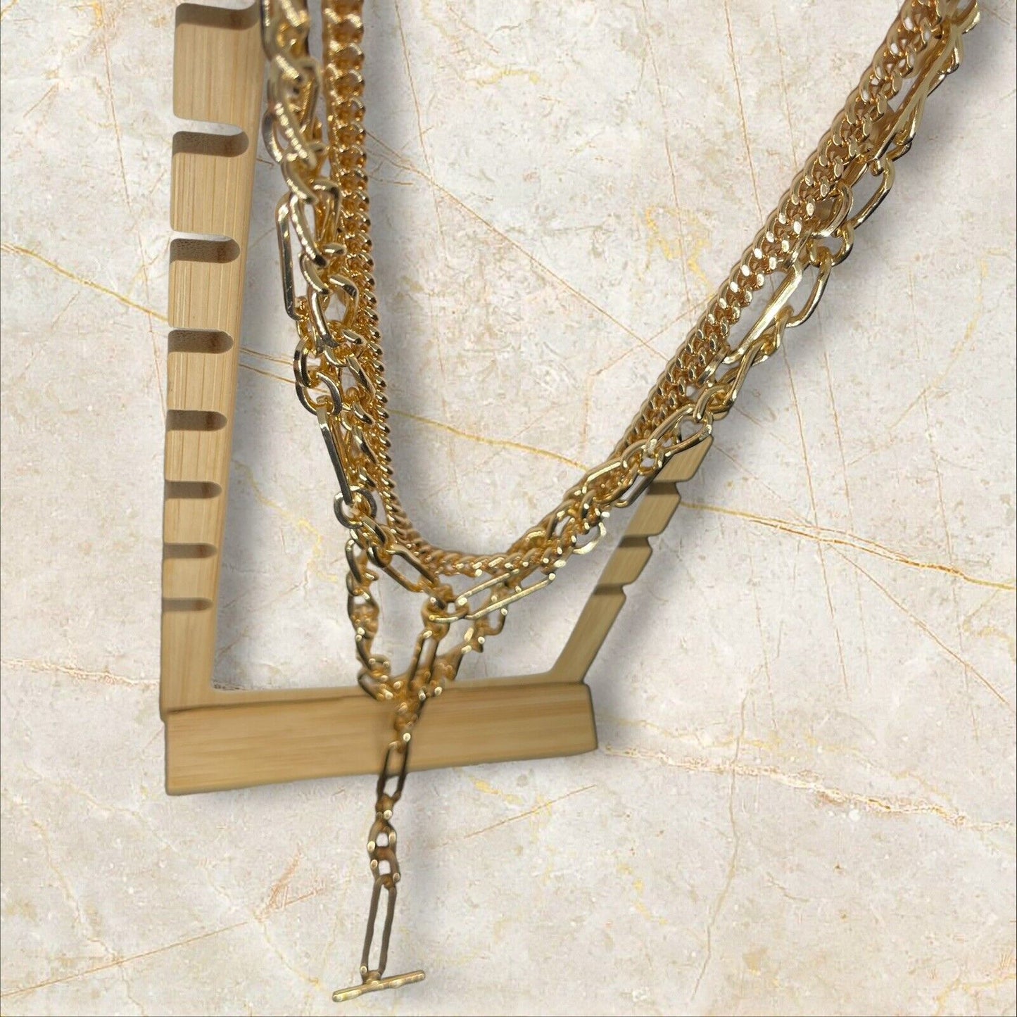 Gold Tone Layered Chain Drop Necklace Stylish Fashion Cocktail Party Chic New