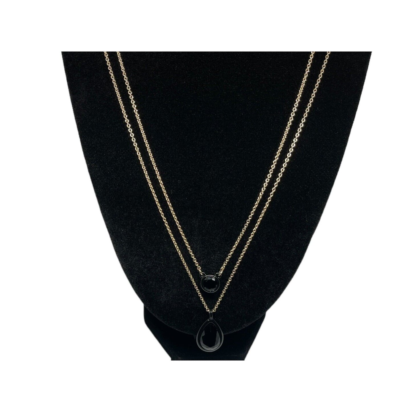 DKNY Gold Tone Jet Stone Layered Chain Necklace Chic Shiny Fashion Trendy Style