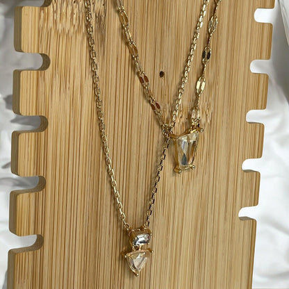 Guess Gold Tone Crystal Pendant Layered Necklace Fashion Style Trendy Stunning