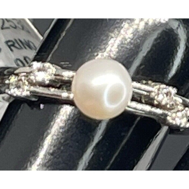 Pearl (5mm) Sterling Silver Ring Lab Sapphire (Sz 7) Stunning Luxury Chic Trendy