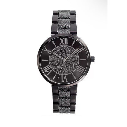 Black Tone Glitzy Bracelet Watch Women's Trendy Fashion Chic Stunning Style Vday