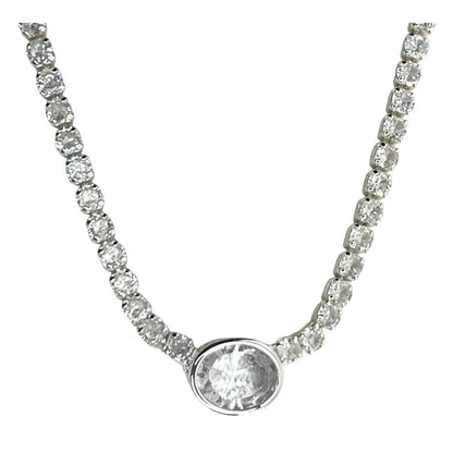 Anne Klein Silver Tone CZ Tennis Necklace Stunning Shiny Glitz Elegant Statement