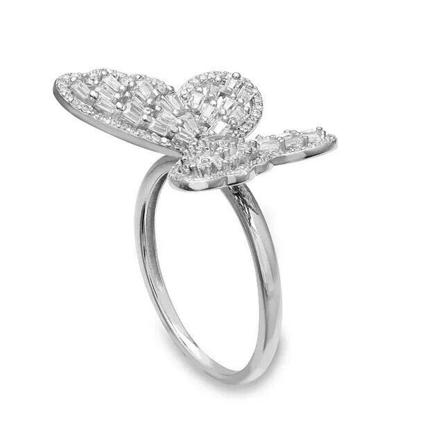 Sterling Silver CZ Butterfly Ring (Sz 7) Stunning Glitz Intricate Chic Fashion