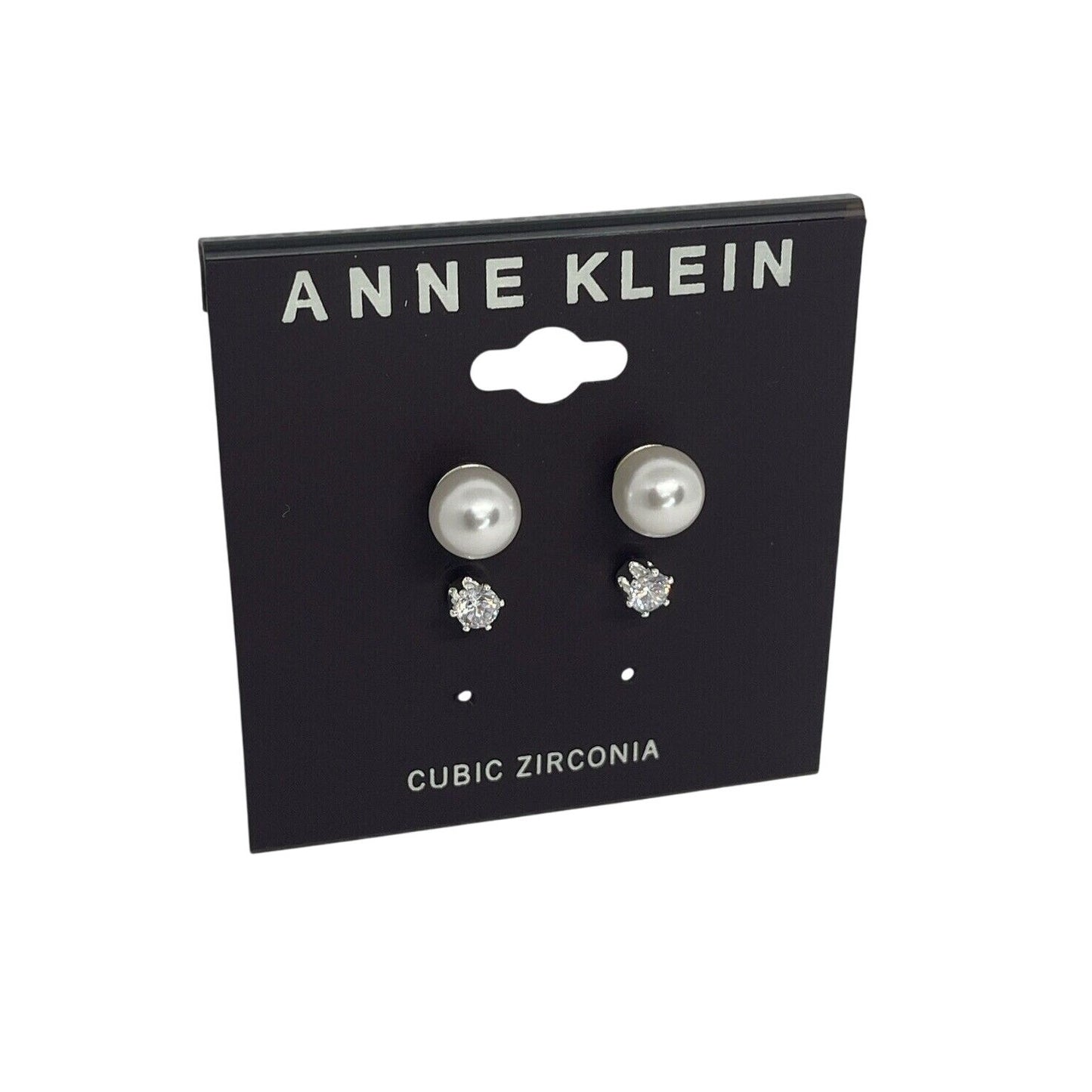 Anne Klein Silver Tone Faux Pearl CZ Earrings (2pc Set) Elegant Chic Trendy NWT