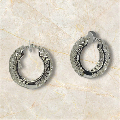 Essentials Silver Plated Filigree Hoop Earrings Open Work Stunning Style Trendy