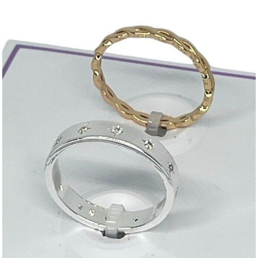 18K Gold Plated Chain CZ Band Ring (2pc Set) Sz 9 Trendy Style Fashion Chic Vday