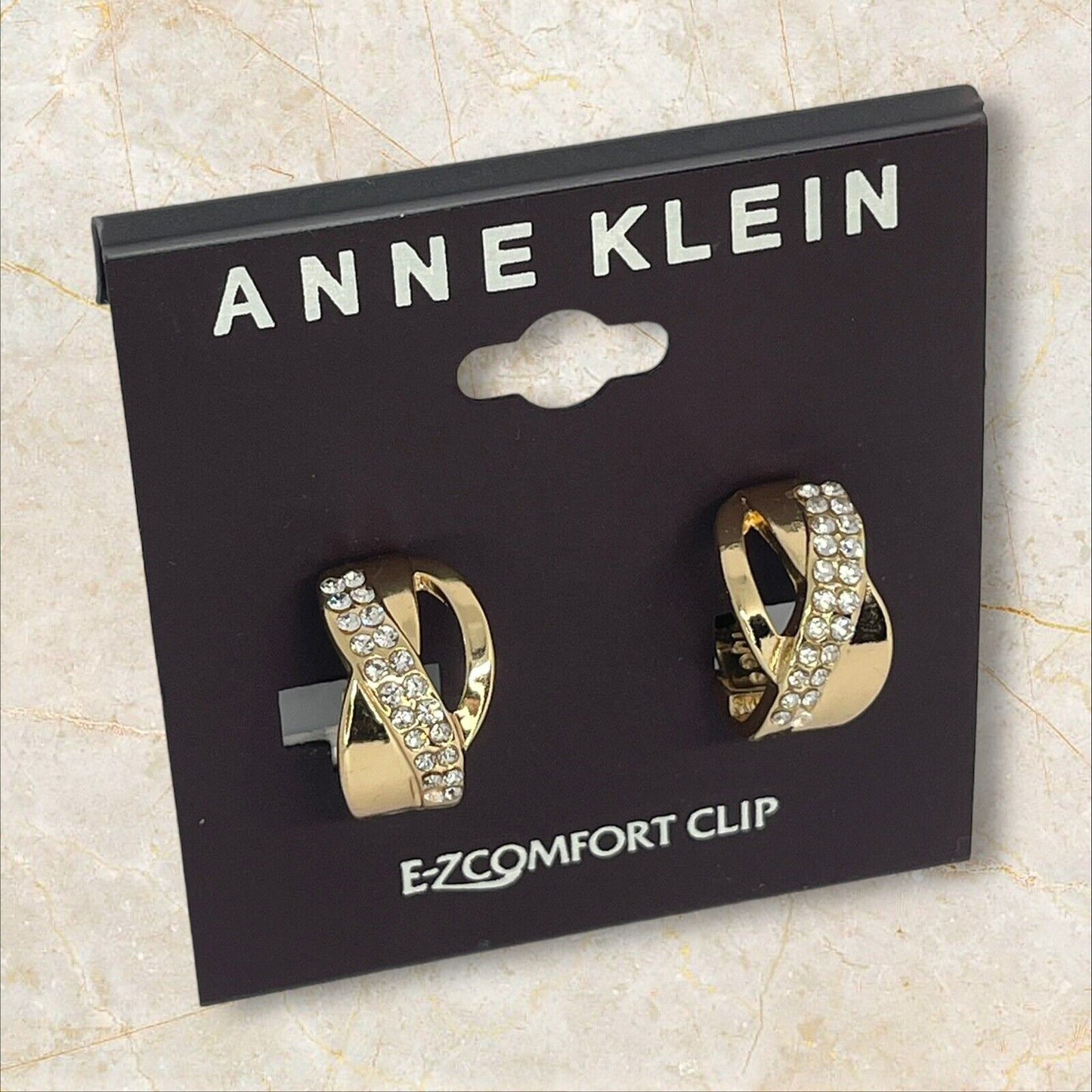 Anne Klein Gold Tone CZ Twist Clip On Earrings EZ Comfort Chic Style Trendy NWT