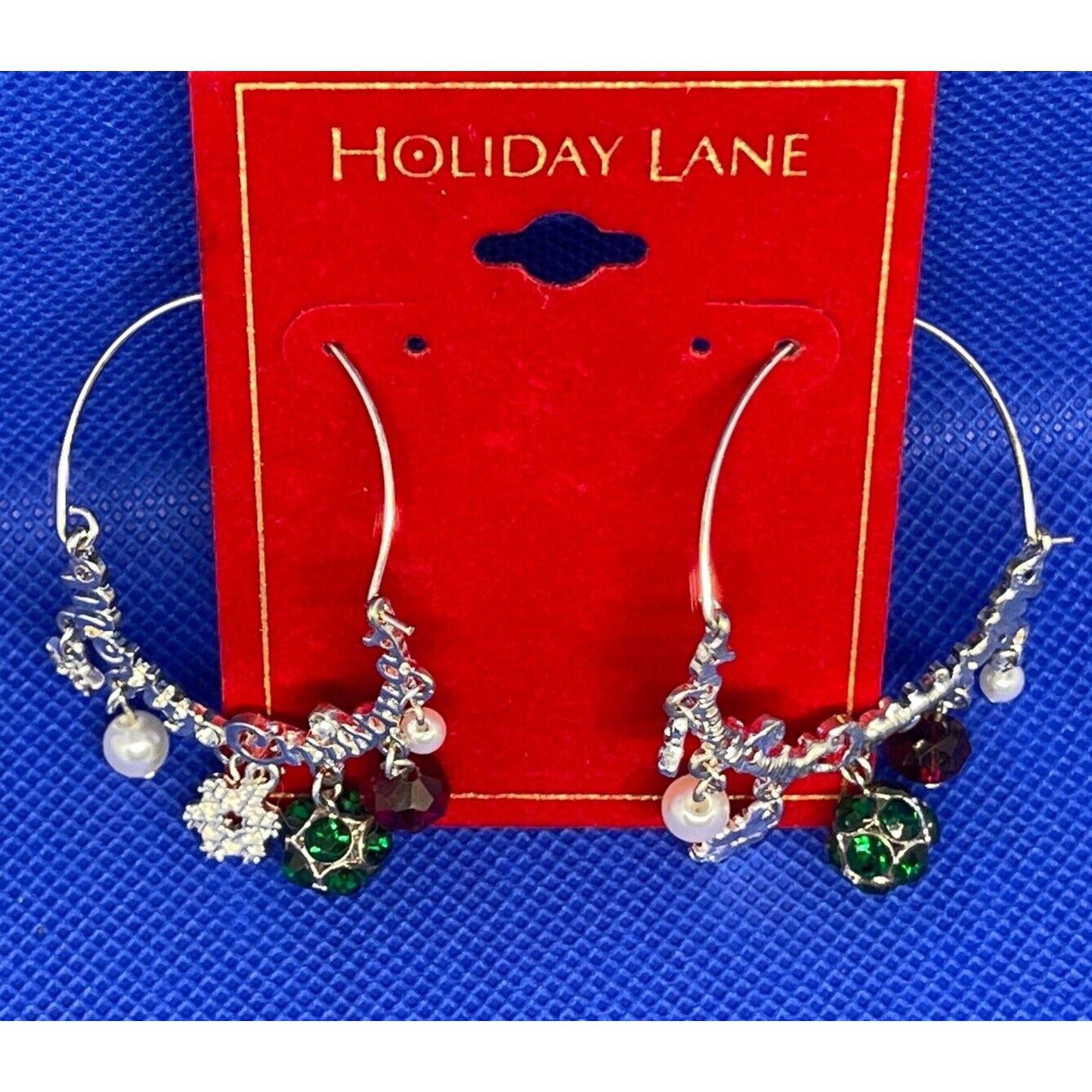 Silver Tone Crystal Xmas Earrings Faux Pearl Merry Christmas Holidays Snowflake