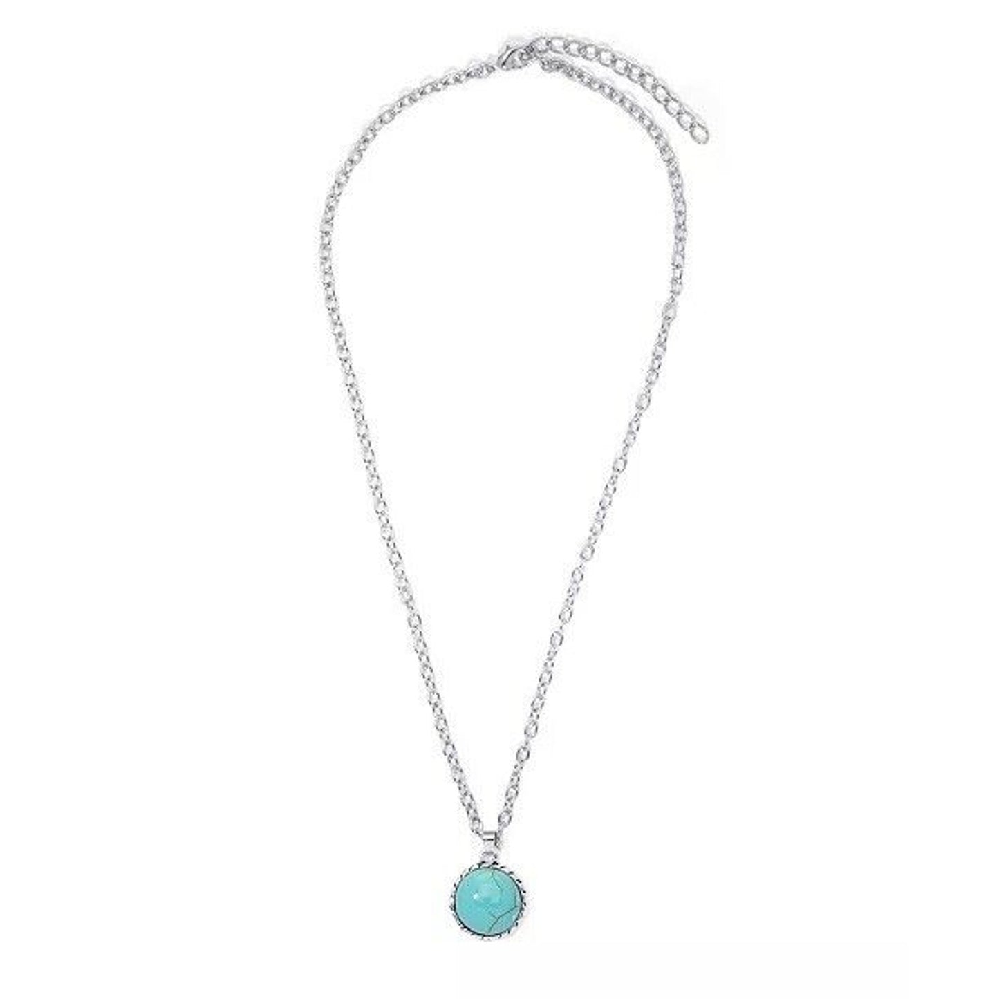 Silver Plated Faux Turquoise Pendant Necklace Stunning Chic Stylish Fashion NWT