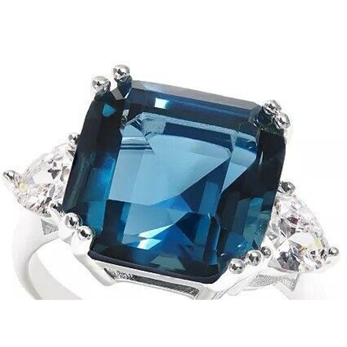 Silver Plated Stunning Blue Crystal Ring (Sz 5) Fashion Chic Trendy Stylish NWT