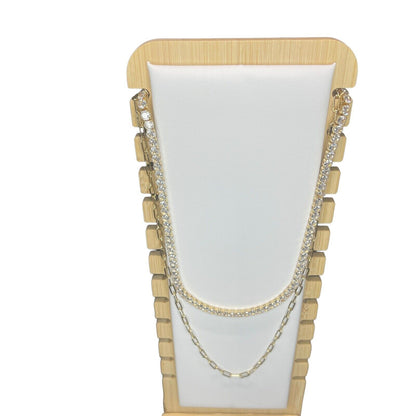 18K Gold Plated CZ Diamond Accent Tennis Necklace Layered Trendy Glitzy Stunning