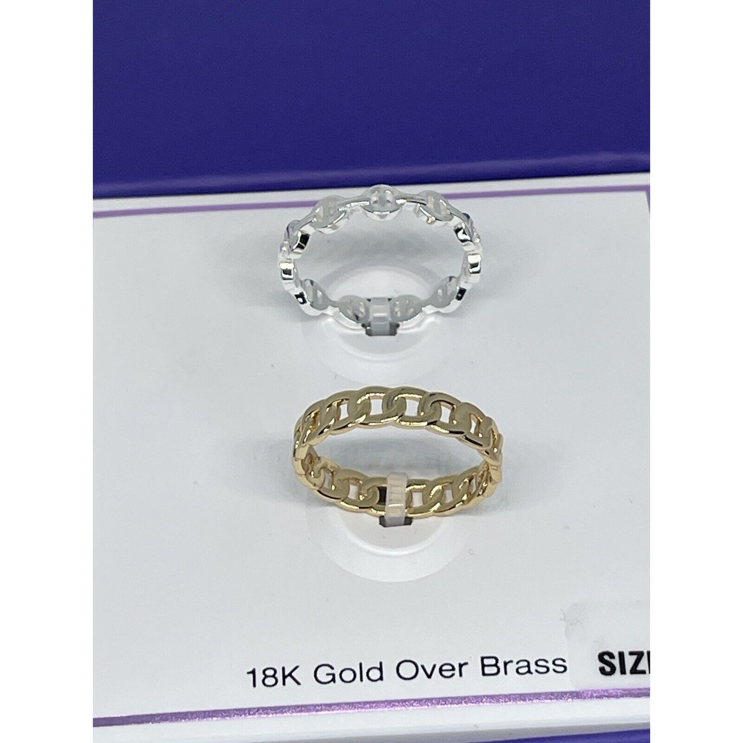 18K Gold Plated Chain Link Band Ring (2pc Set) Sz 8 Chic Trendy Stylish Fashion