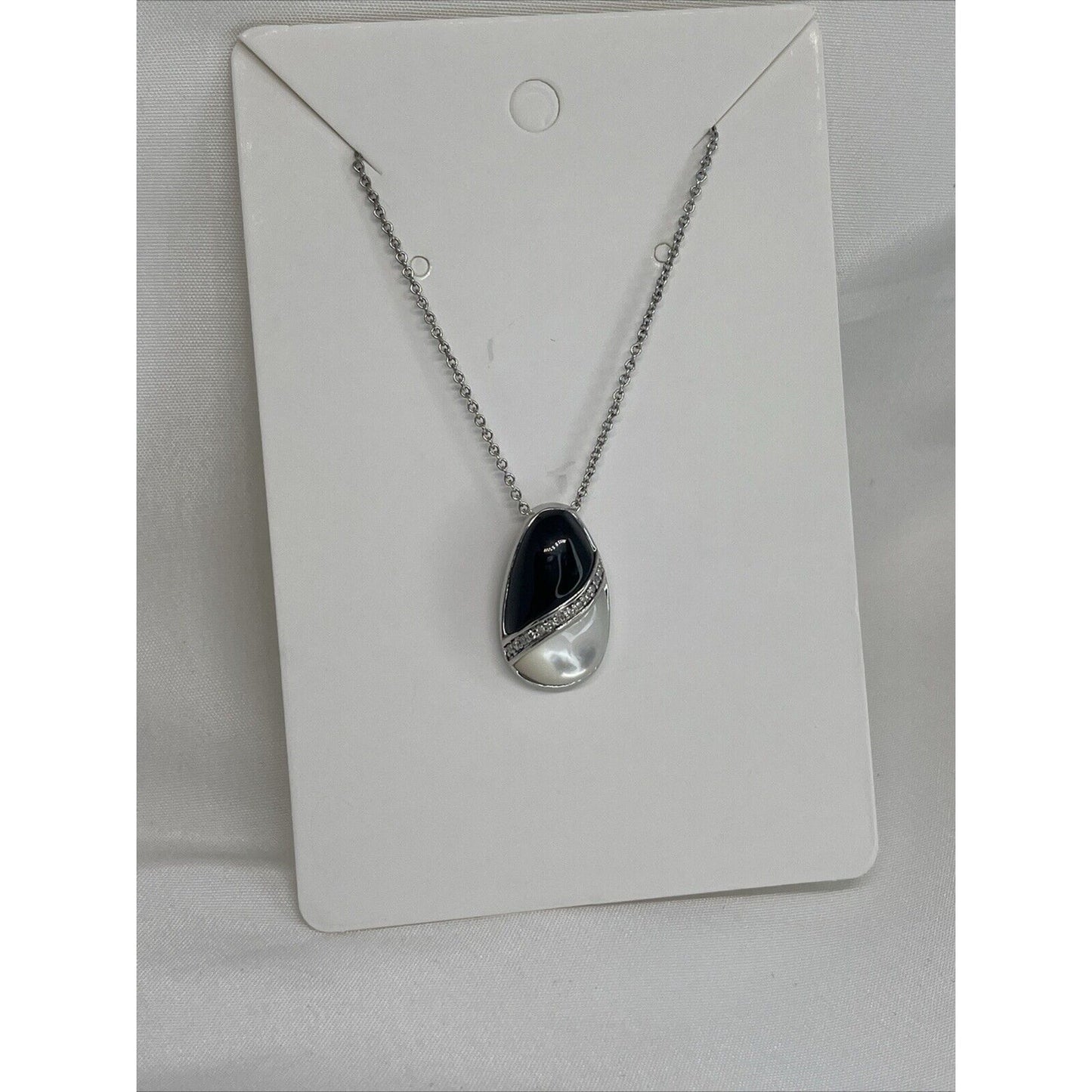 Onyx (2 cts.) Diamond Accent Sterling Silver Necklace Mother Of Pearl Luxury NWT