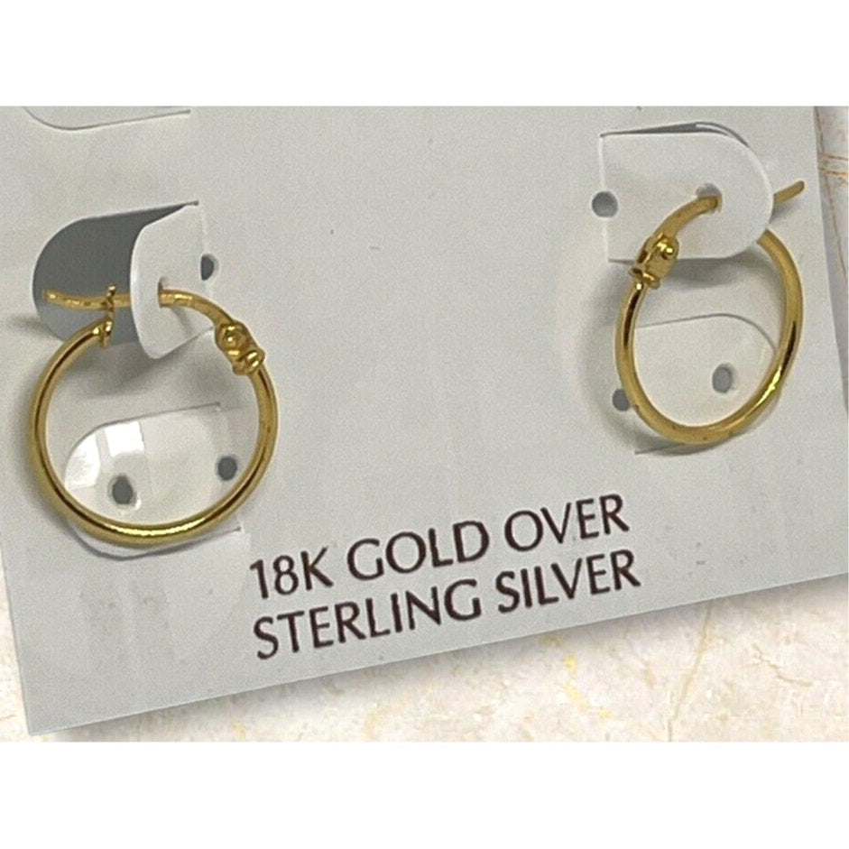 18k Gold Over Sterling Silver Earrings 2pc Set Stud Hoop Minimal Everyday Wear