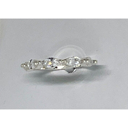 Silver Plated Marquise CZ Band Ring (Sz 5) Chic Shiny Fashion Minimal Trendy NWT