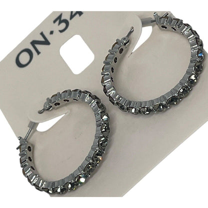 Silver Tone Crystal Hoop Earrings Elegant Chic Style Fashion Stunning Style NWT