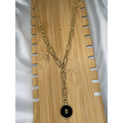 Gold Tone Crystal Circle Charm Drop Necklace Stylish Trendy Fashion Elegant NWT