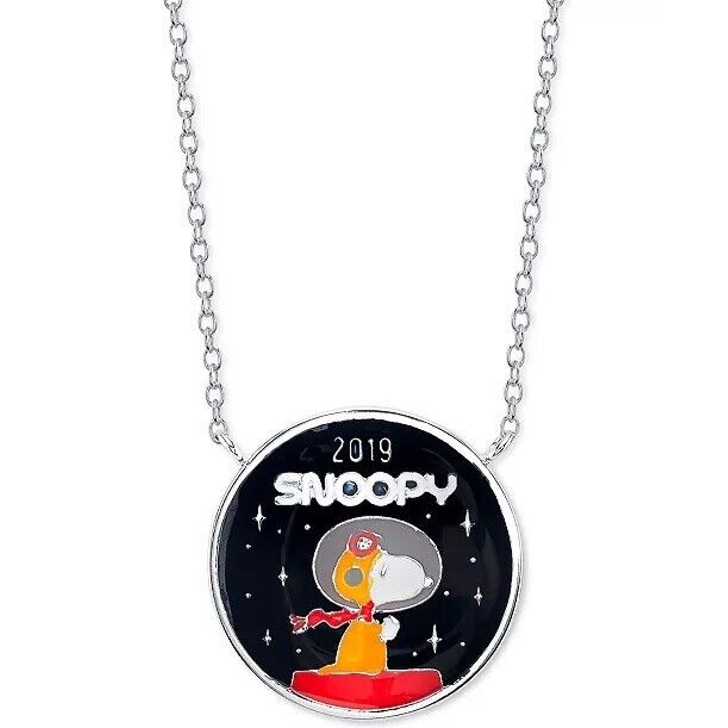 Peanuts Silver Plate Snoopy Astronaut Pendant Necklace Chic Shiny Unwritten NWT