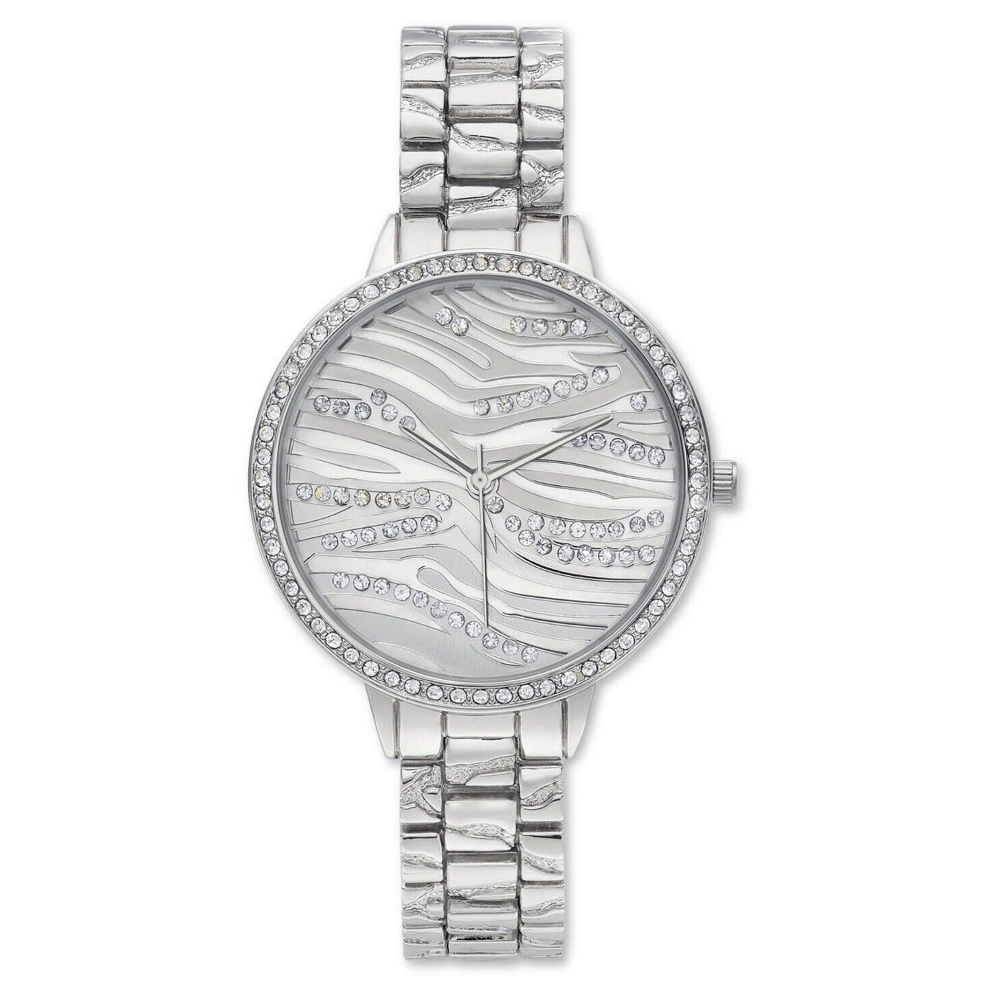 Silver Tone Crystal Bracelet Watch Zebra Print Stunning Chic Trendy Fashion Vday