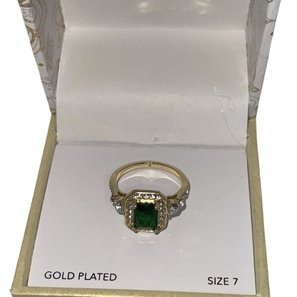 Gold Plated CZ Halo Ring (Sz 7) Elegant Fashion Chic Stylish Trendy Cocktail NWT