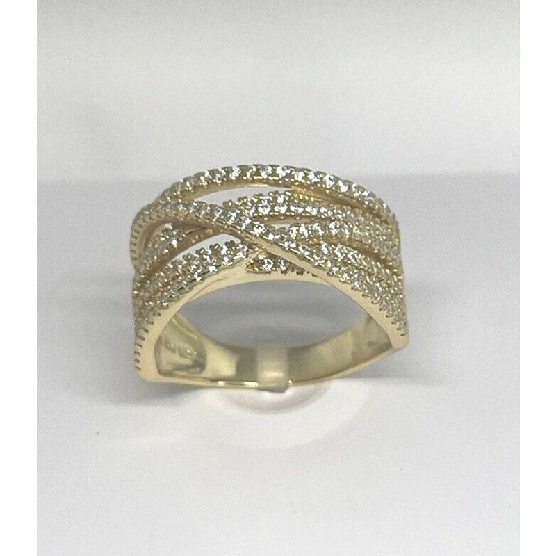 18K Gold Vemeil CZ Ring Crossover (Sz 8) Chic Trendy Fashion Stunning Style NWT