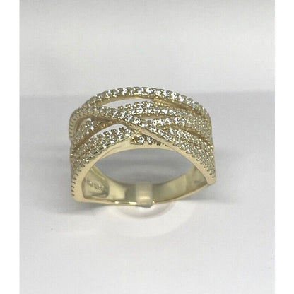 18K Gold Vemeil CZ Ring Crossover (Sz 8) Chic Trendy Fashion Stunning Style NWT