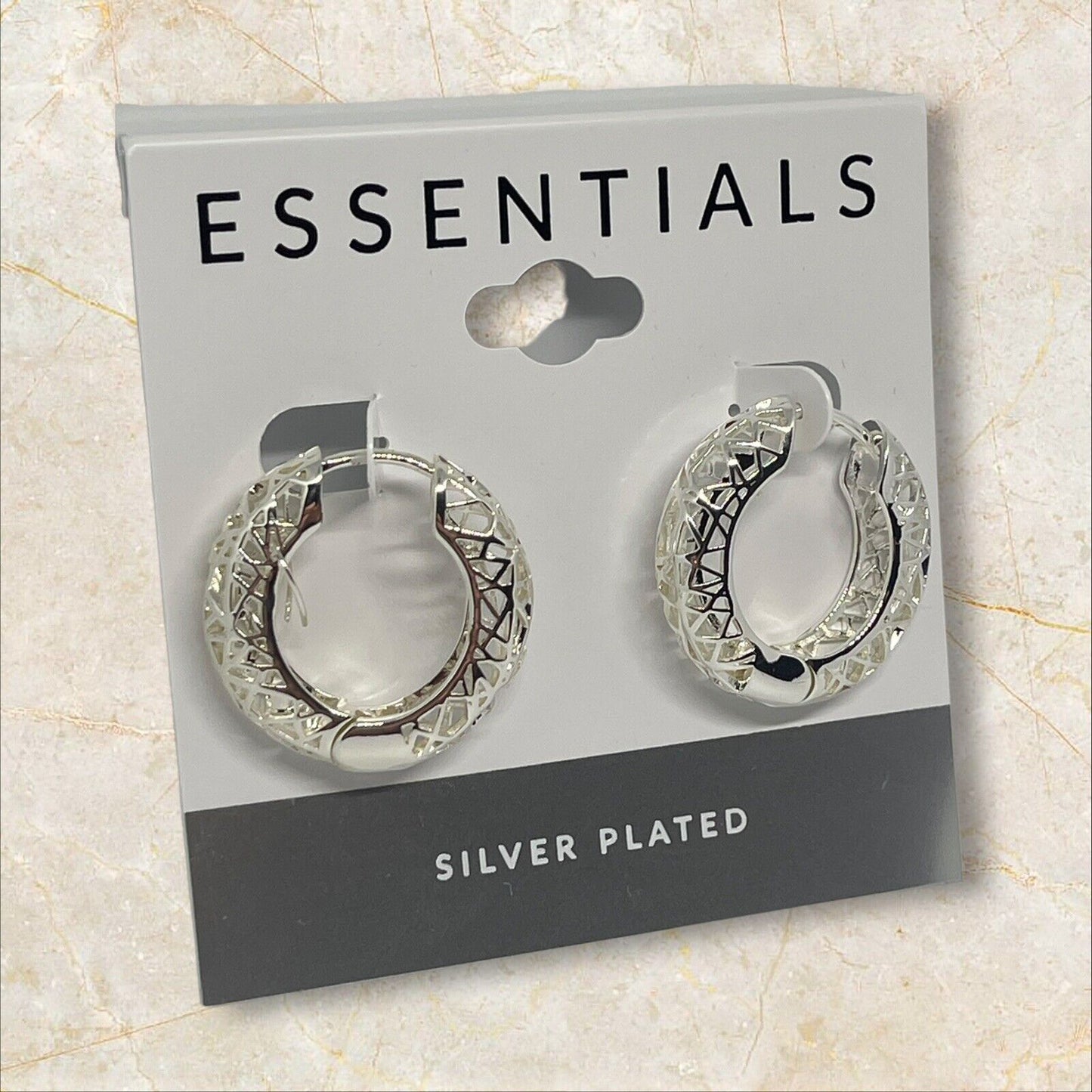 Essentials Silver Plated Filigree Hoop Earrings Open Work Stunning Style Trendy