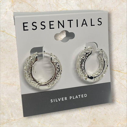 Essentials Silver Plated Filigree Hoop Earrings Open Work Stunning Style Trendy