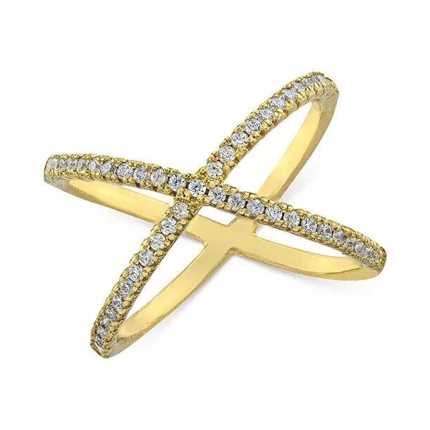 18K Gold Vermeil Crisscross CZ Ring (Sz 9) Chic Stylish Fashion Trendy Cocktail