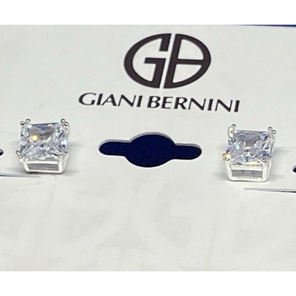 Sterling Silver Solitaire CZ Stud Earrings Chic Glitz Fashion Trendy Stylish NWT