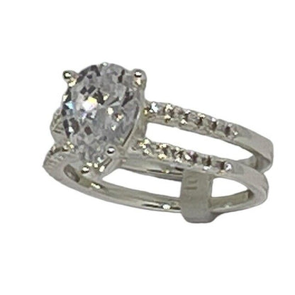 Silver Plated Double Row CZ Ring (Sz 6) Chic Style Stunning Fashion Elegant NWT