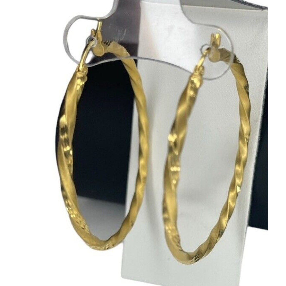 14K Gold Vermeil Twisted Satin Hoop Earrings Stunning Chic Fashion Statement NWT