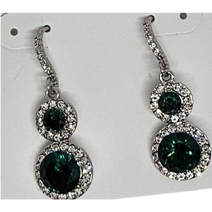 Silver Tone Crystal Halo Drop Earrings Stunning Statement Elegant Cocktail Style