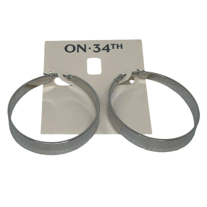 Silver Tone Oval Hoop Earrings Fashion Stylish Chic Trendy Statement Shiny NWT