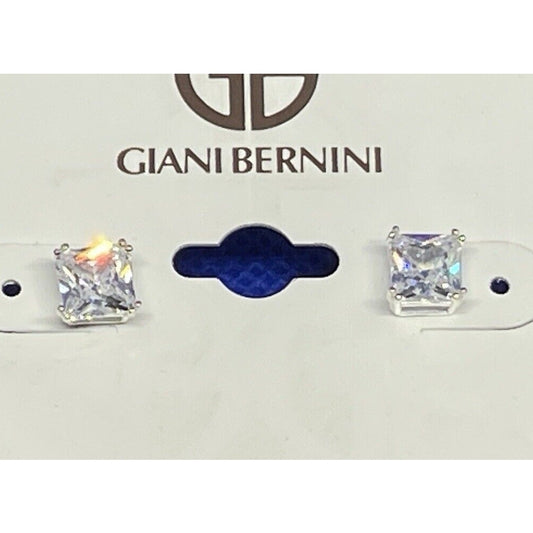 Sterling Silver Solitaire CZ Stud Earrings Chic Glitz Fashion Trendy Stylish NWT