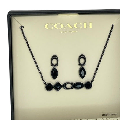 Coach Crystal Necklace Earrings 2pc Set Black Tone Chic Designer Luxury Trendy