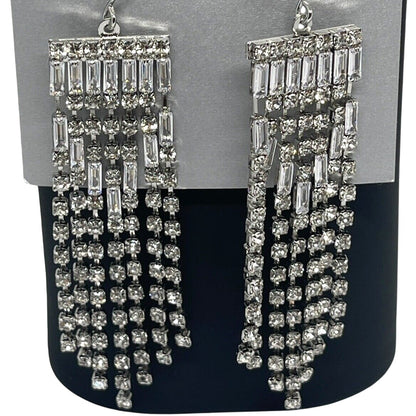 Silver Tone Crystal Chandelier Earrings Waterfall Elegant Style Fashion Trendy