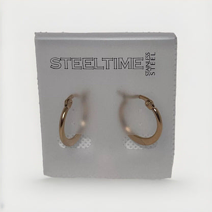 Gold Tone Stainless Steel Hoop Earrings 1" Fashion Everyday Wear Elegant Minimal