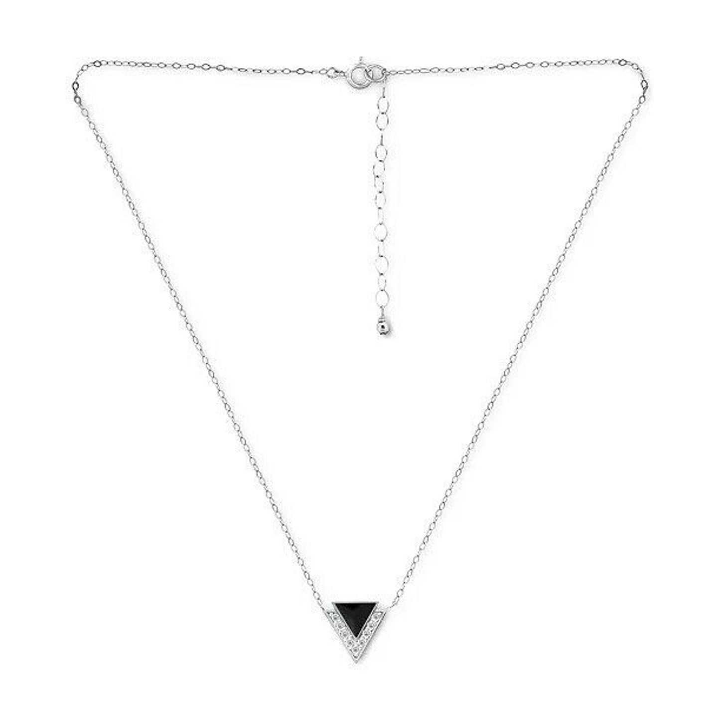 Sterling Silver CZ Triangle Pendant Necklace Chic Trendy Elegant Dainty Fashion