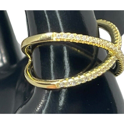 18K Gold Vermeil Crisscross CZ Ring (Sz 9) Chic Stylish Fashion Trendy Cocktail